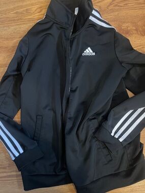 adidas Black Windbreaker Jacket with White Three-Stripes